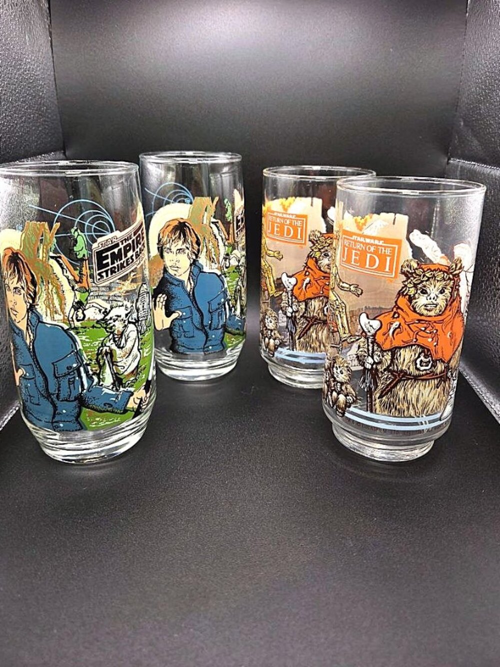 4 VTG Star Wars 1980 / 83 Burger King Glasses Empire & Return of the Jedi Ewoks